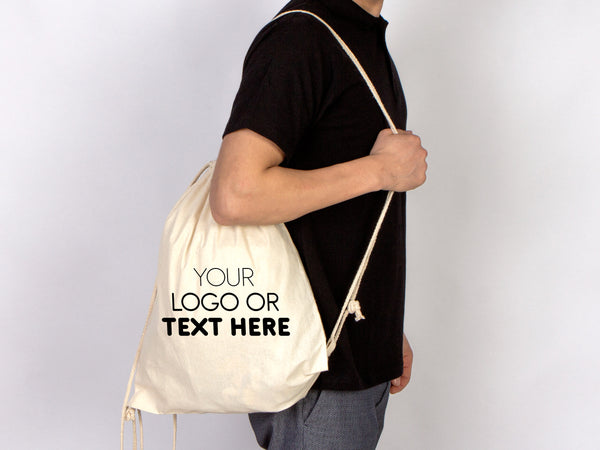 Drawstring Backpack- Material: 8oz Canvas -  Personalized Cotton Drawstring Bags Gifts For Kids and Adults -  Eco friendly Backpacks With Logo