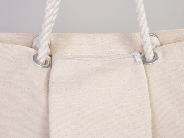 Large Blank Canvas Tote Bag with Zippered Inner Pocket – 19"x16"x4" Heavy-Duty Cotton