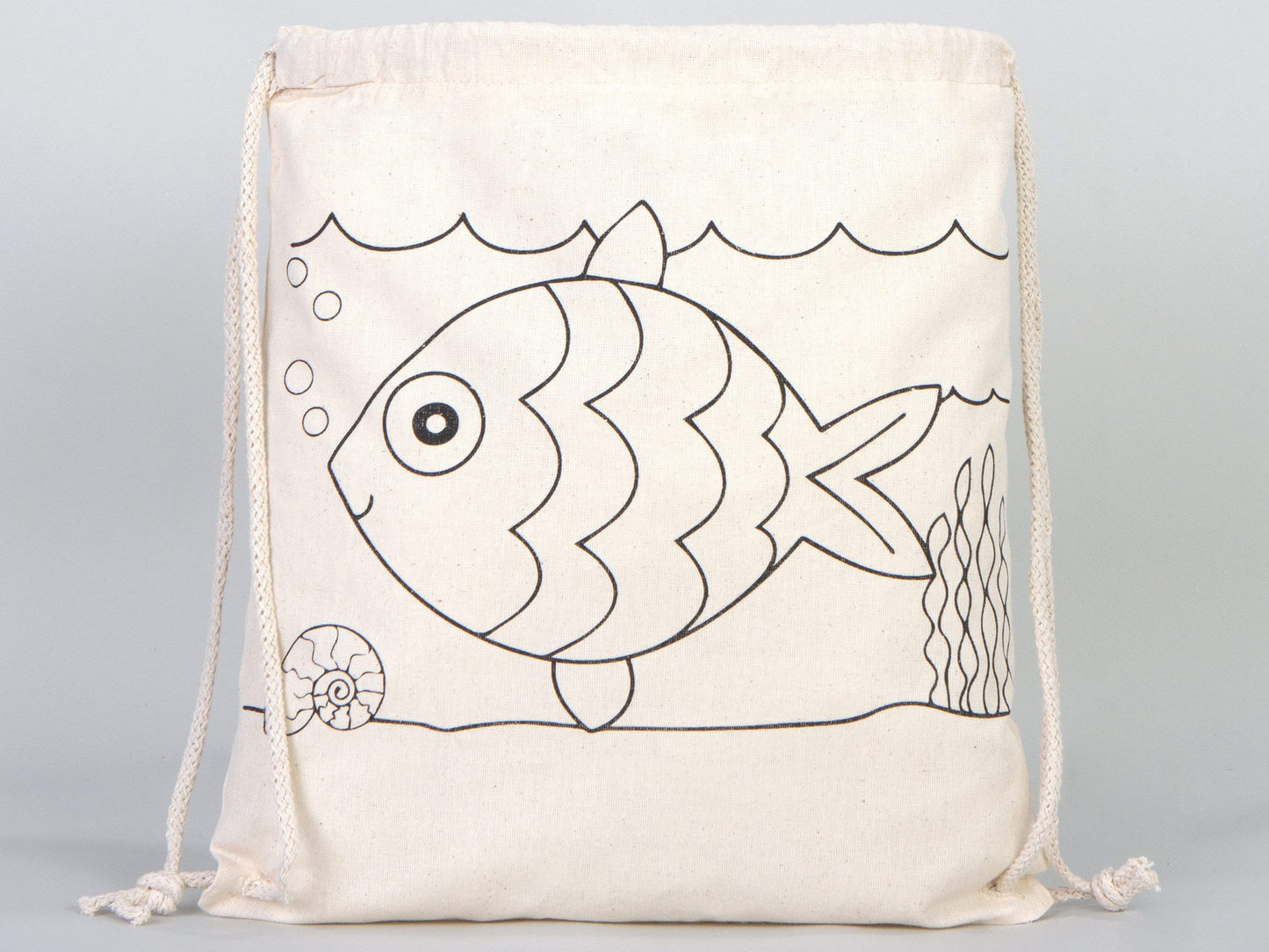 Fish Coloring Drawstring Backpack For Kids -  14"W x 16"H (35 cm x 40 cm) NO PENCIL In This Package, Ship Coloring Bag, Cotton Drawstring Bags For Kids