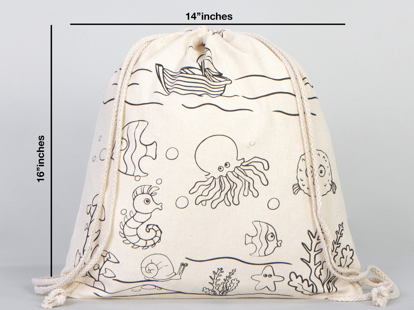 Fish Coloring Drawstring Backpack For Kids -  14"W x 16"H (35 cm x 40 cm) NO PENCIL In This Package, Ship Coloring Bag, Cotton Drawstring Bags For Kids