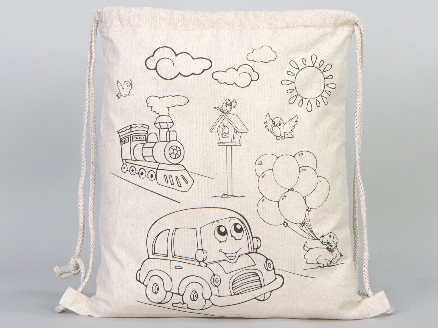 Coloring Plande And Car, NO PENCIL In This Package, 14"W x 16"H (35 cm x 40 cm) Kids Bag  Cotton Drawstring Bags For Kids & Schools