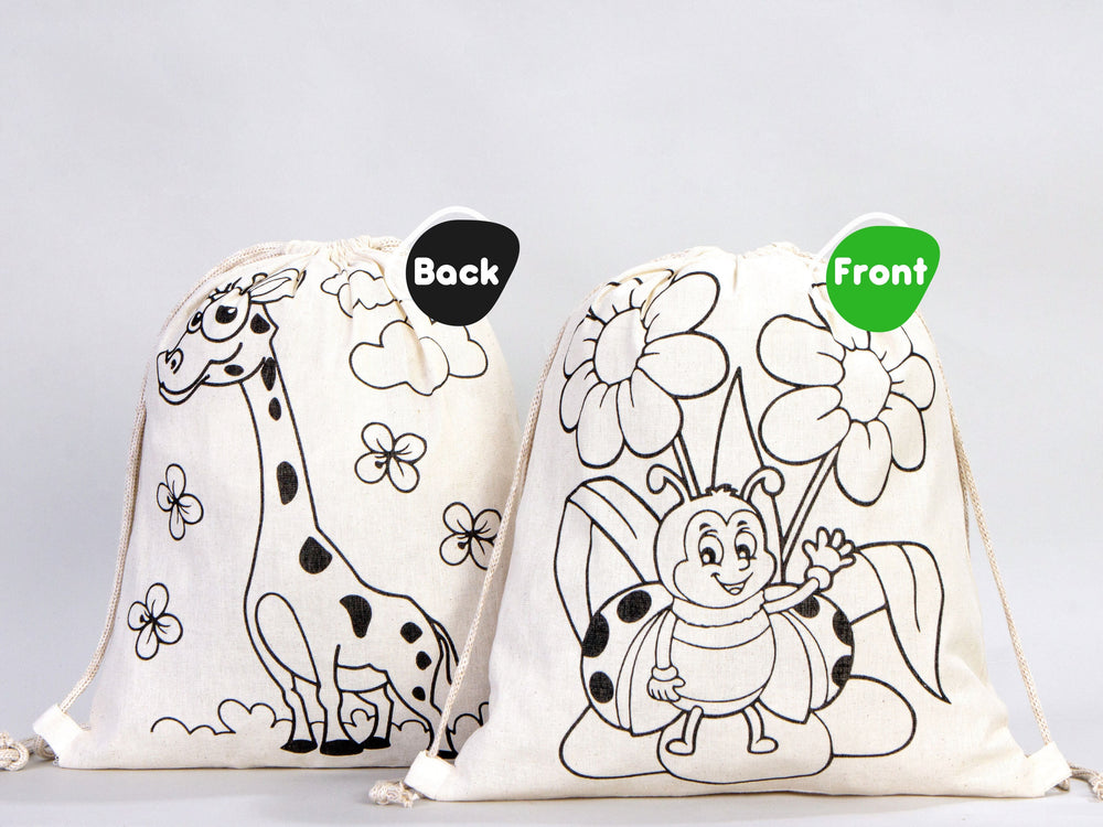 Coloring Animal Backpacks , 14"W x 16"H (35 cm x 40 cm)  Kids Art Set, NO PENCIL In This Package, Cotton Drawstring Bags For Kids