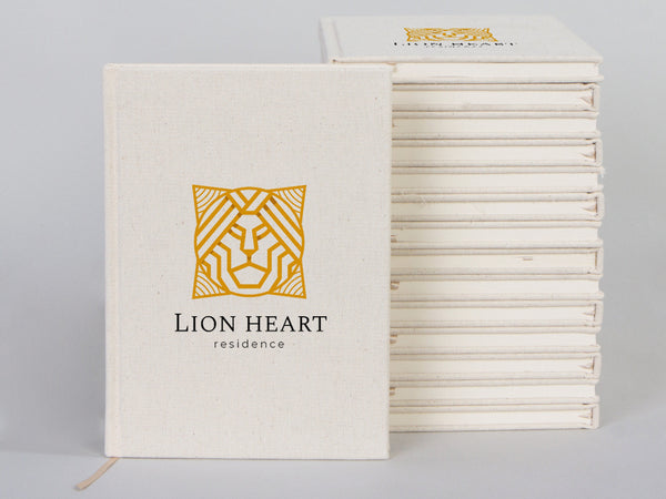 Canvas Cover Notebook 6"W x 8"H (15 cm x 20 cm) Text Logo or Photo Print 80 Blank Yellow Page Notepad Promotional Notebook