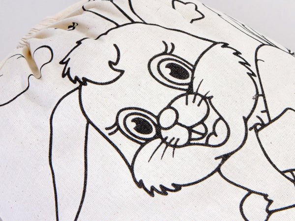Custom Drawstring Backpacks - 14"W x 16"H (35 cm x 40 cm)  Dinosaur and Rabbit Designs - Kids Art Set - Cotton Drawstring Bags for Kids & Schools