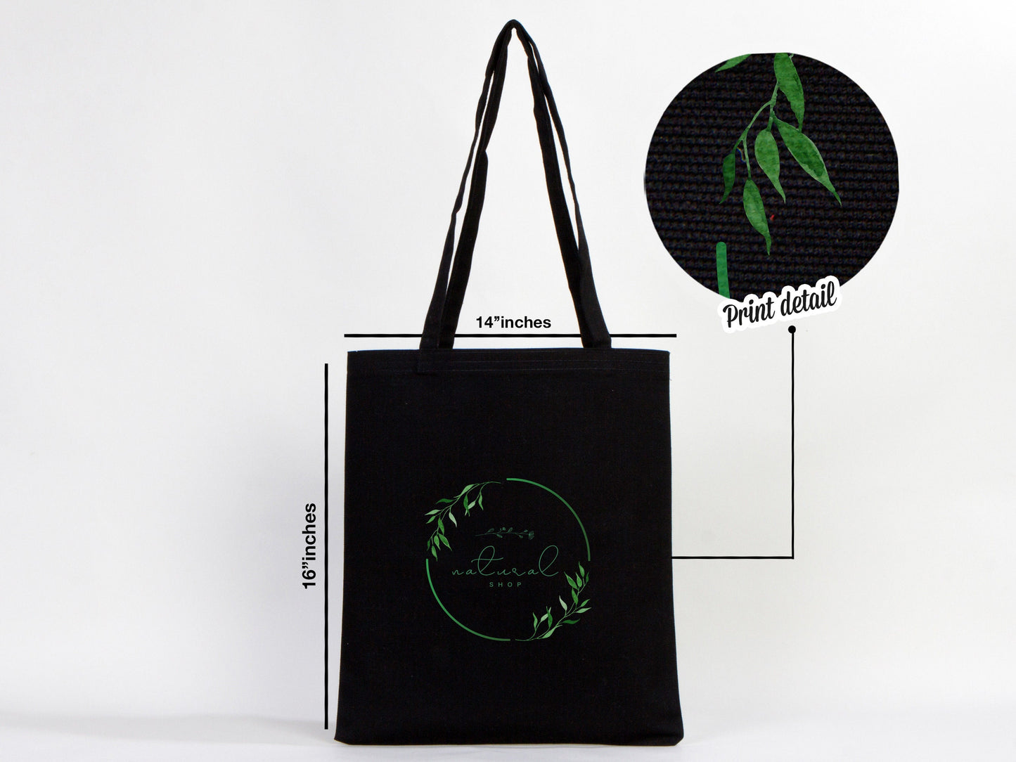 Black Canvas Tote Bag – Large 14"x16" Eco-Friendly Cotton Shopping Bag