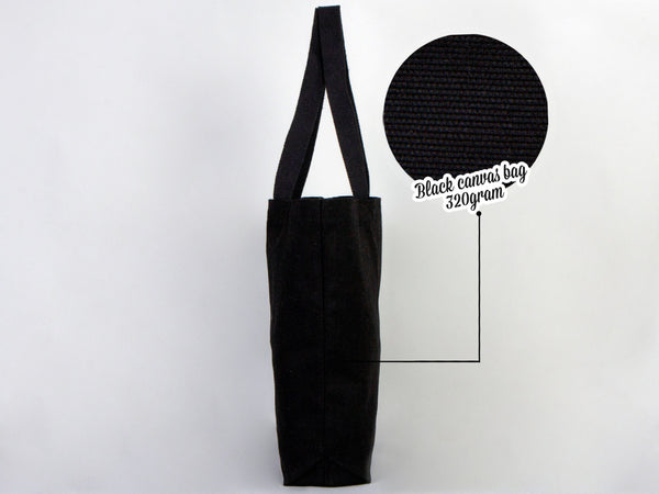 Black Canvas Beach Bag 19"x16"x4" – Large Eco-Friendly Tote for Shopping & Travel