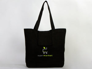 Black Custom Canvas Tote Bag 19"x16"x4" – Personalized Cotton Promotional & Beach Bag