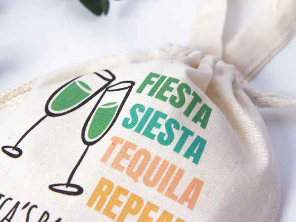 Fiesta Siesta Tequila Repeat 6"W x 8"H (15.5 cm x 20 cm) -  Hangover Kit Pouch  -  Bachelorette Party - Mexico Survival Kit - Custom Print Bags For Party