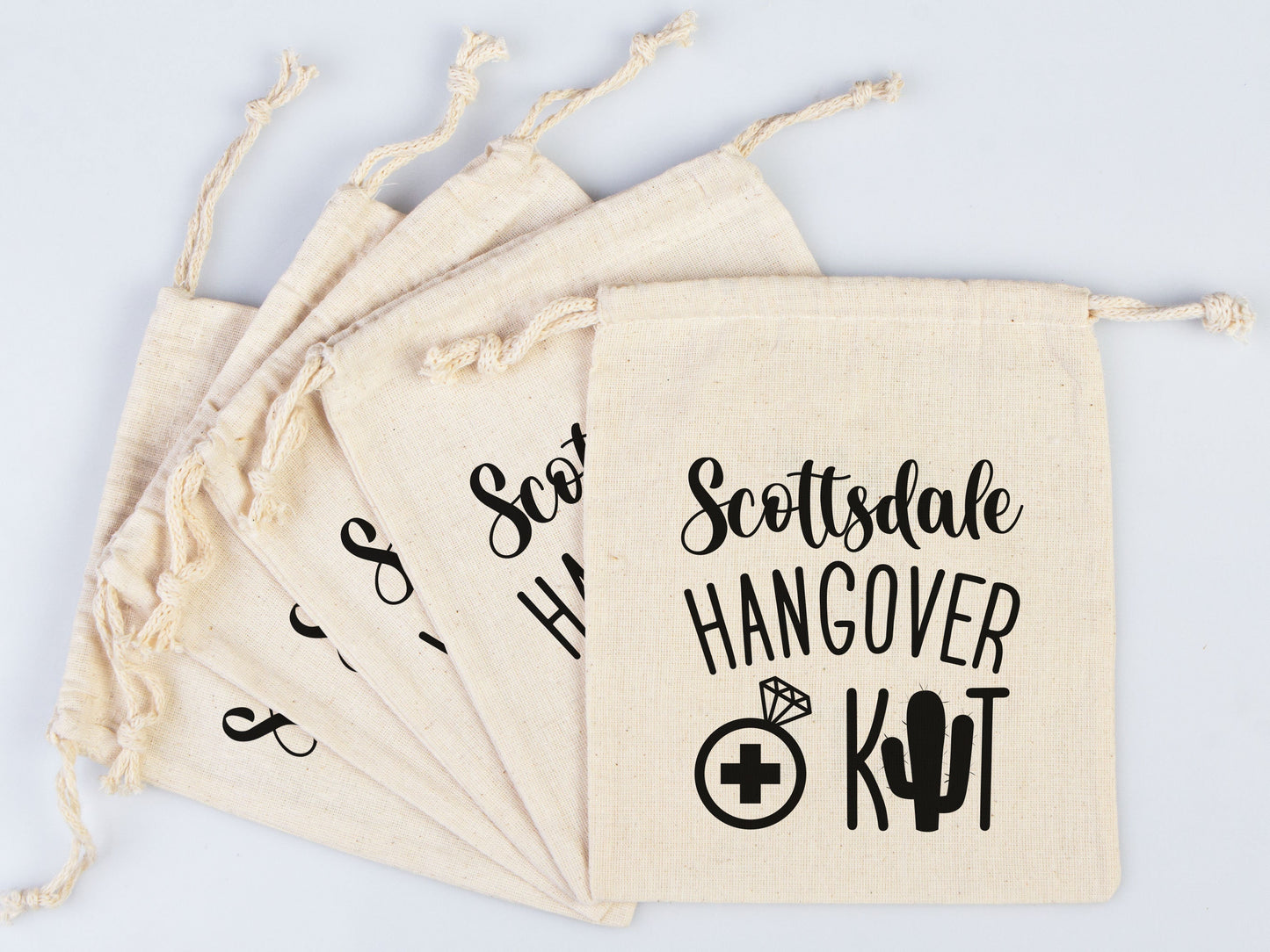 Scottsdale Hangover Bags, Hangover Kit Bags Wedding Recovery Kit Party Bachelorette Birthday Party, Organic Cotton Drawstring Pouchs Bag