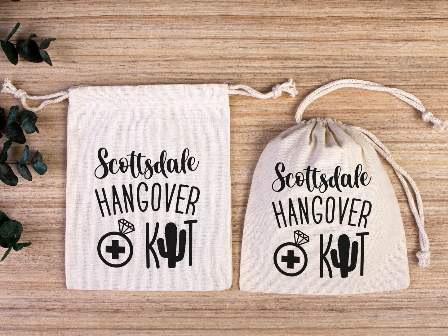 Scottsdale Hangover Bags, Hangover Kit Bags Wedding Recovery Kit Party Bachelorette Birthday Party, Organic Cotton Drawstring Pouchs Bag