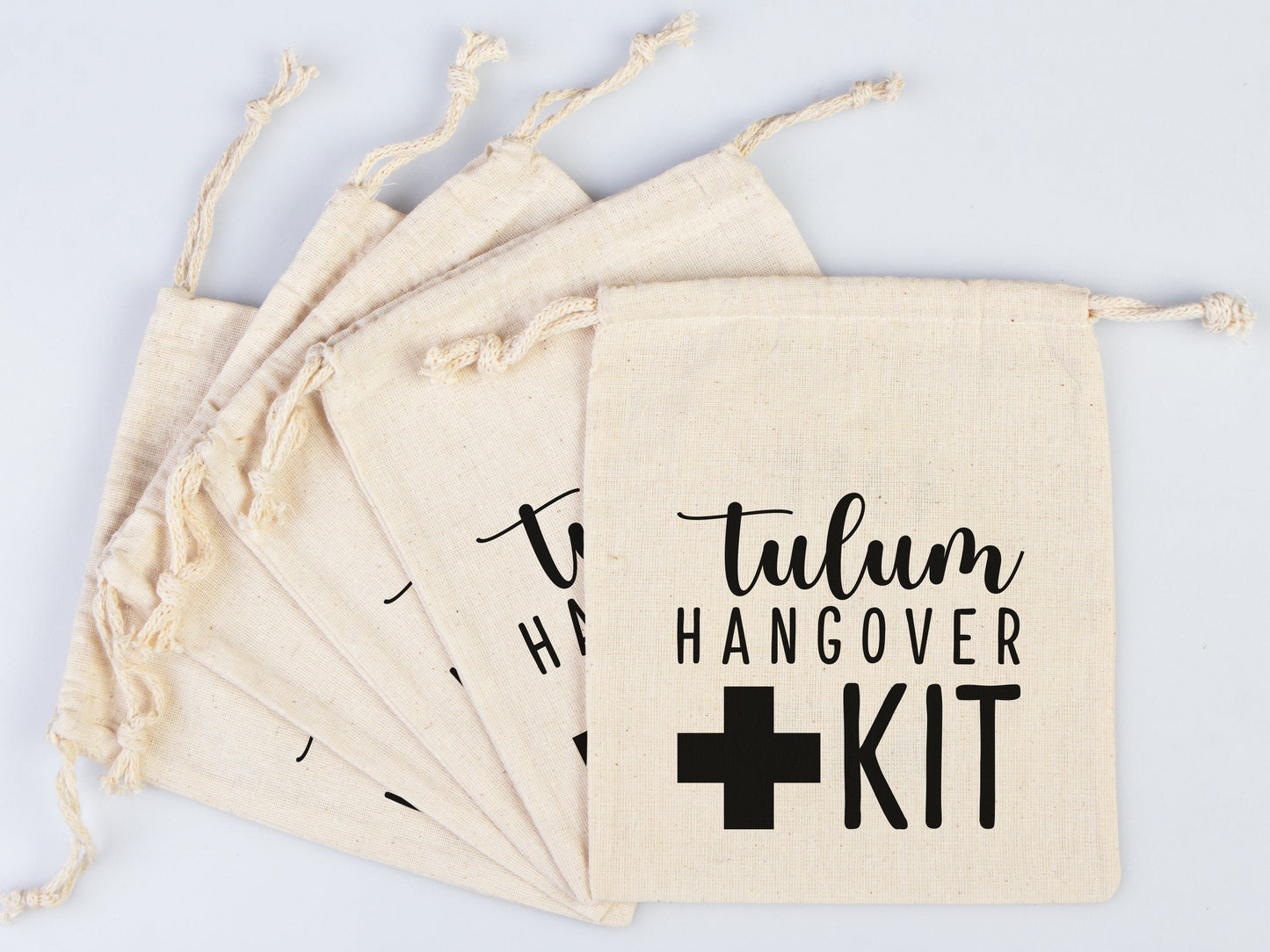 Tulum Hangover Kit Bags, Survival Kit Bags Wedding Recovery Kit Party Bachelorette Birthday Party, Organic Cotton Drawstring Pouchs Bag