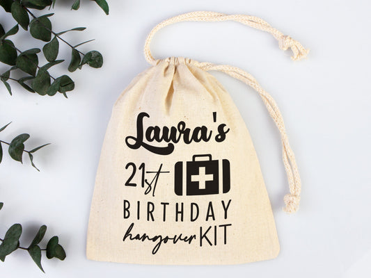 Birthday Party Hangover Kit Bags  Birthday Recovery Kit Party Bachelorette Custom Name Print, Cotton Drawstring Pouchs Bag