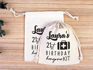 Birthday Party Hangover Kit Bags  Birthday Recovery Kit Party Bachelorette Custom Name Print, Cotton Drawstring Pouchs Bag