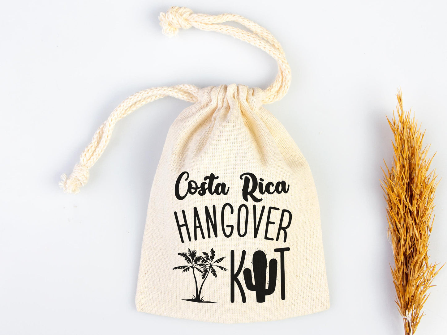 Costa Rica Hangover Bags - Custom Party Bags for Survival & Recovery Kit - Bachelorette Custom Name Print - Organic Cotton Drawstring Pouches