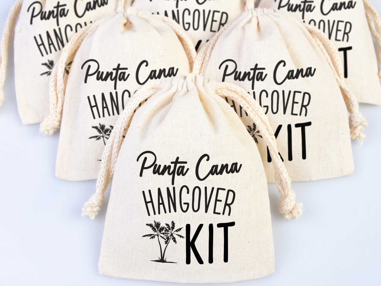 Punta Cana Hangover kit Bag, Bachelorette Favor Party Bags, Survival, Recovery Party Custom Name Print, Organic Cotton Drawstring Pouchs Bag