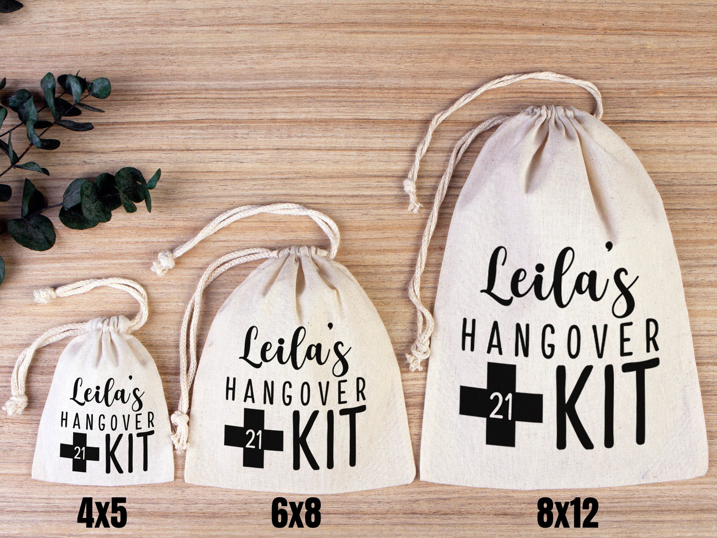 Custom Name Hangover Kit Bag - Party Bags, Survival & Recovery Kit Custom Name Print, Organic Cotton Drawstring Pouches