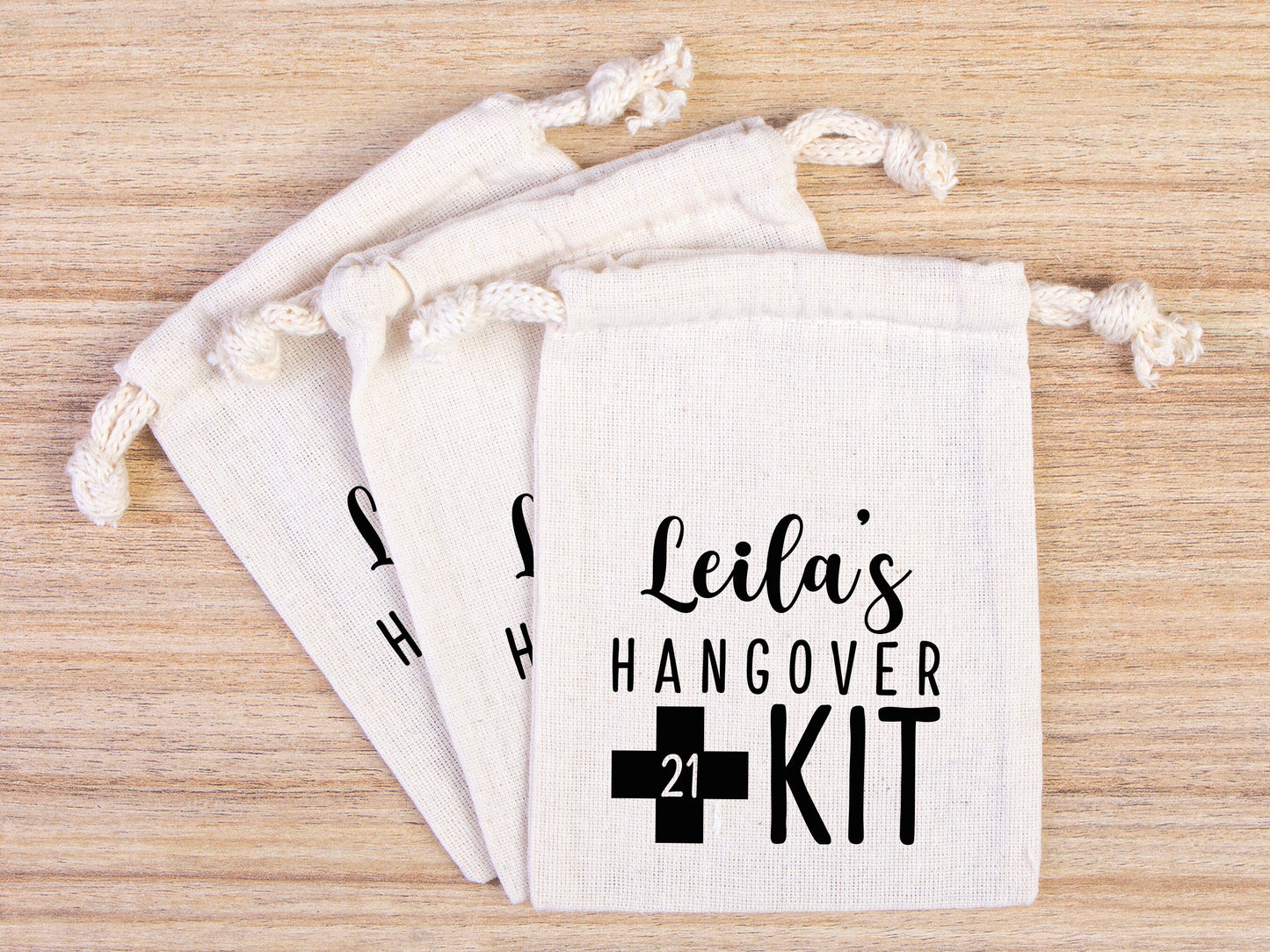 Custom Name Hangover Kit Bag - Party Bags, Survival & Recovery Kit Custom Name Print, Organic Cotton Drawstring Pouches