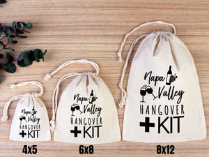 Napa Valley Hangover Bag,  Bachelorette Favor Party Bags, Recovery Party Custom Name Print, Organic Cotton Drawstring Pouchs Bag