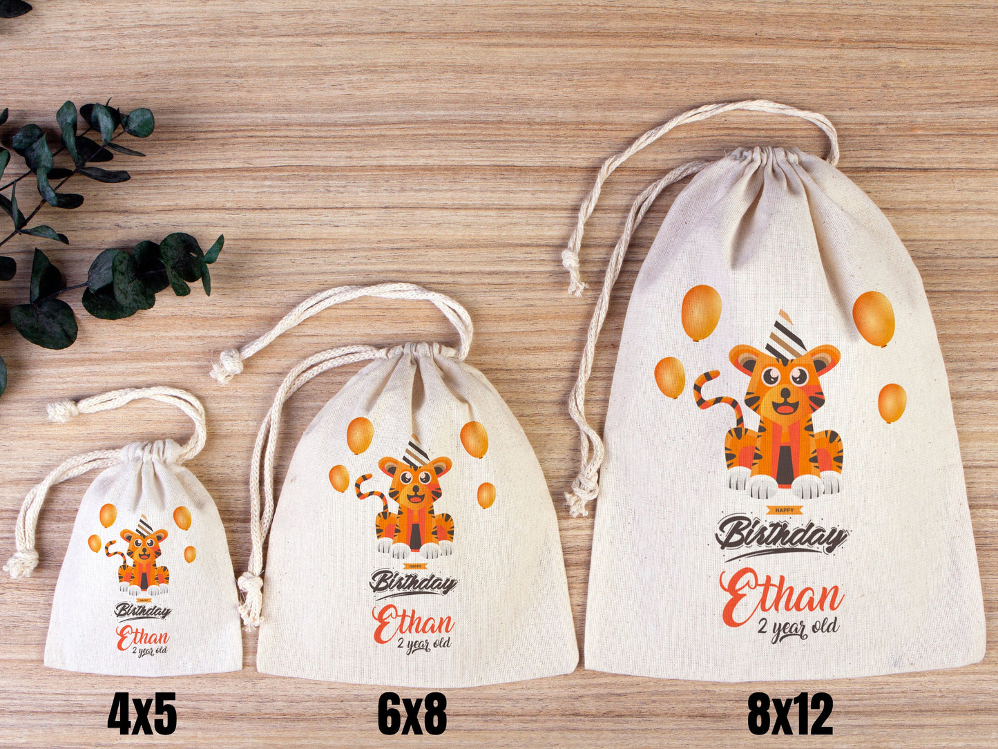 Happy Birthday Tiger Design,  Custom Name Bags, Custom Party Bags for first birthday, Personalized Bags - Custom Goodie Bags