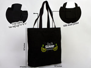 Black Canvas Beach Bag 19"x16"x4" – Large Eco-Friendly Tote for Shopping & Travel