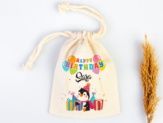 Happy Birthday Gİft Bags, Penguin, Custom Party Bags for first birthday, Personalized Bags - Custom Goodie Bags - Happy Animals For Kids