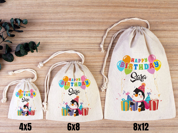 Happy Birthday Gİft Bags, Penguin, Custom Party Bags for first birthday, Personalized Bags - Custom Goodie Bags - Happy Animals For Kids