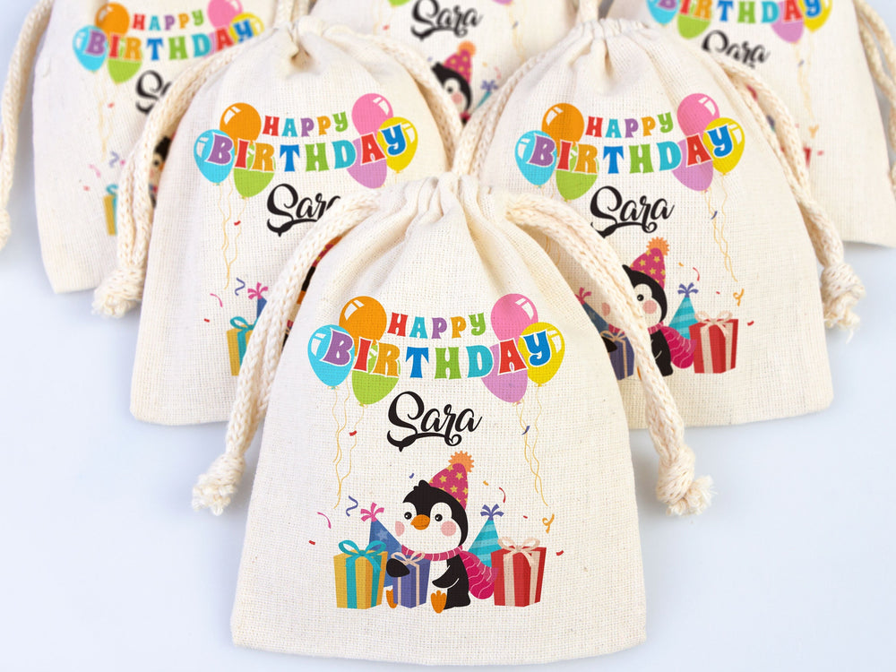 Happy Birthday Gİft Bags, Penguin, Custom Party Bags for first birthday, Personalized Bags - Custom Goodie Bags - Happy Animals For Kids