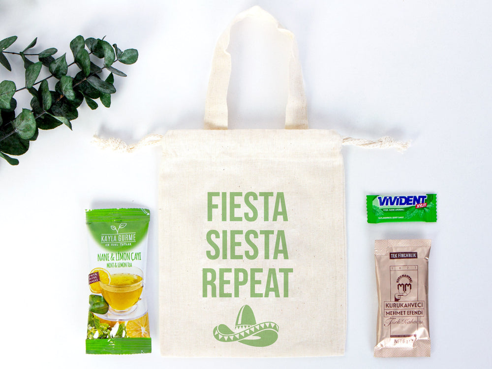 Bachelorette Party Fiesta Siesta Hangover Kit Bags - Raw Cotton Fabric - 6"W x 8"H (15.5 cm x 20 cm) - Party Recovery Survival Kit bags