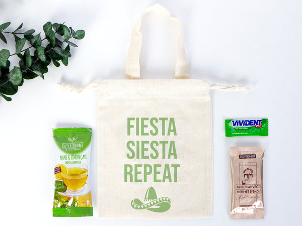 Bachelorette Party Fiesta Siesta Hangover Kit Bags - Raw Cotton Fabric - 6"W x 8"H (15.5 cm x 20 cm) - Party Recovery Survival Kit bags