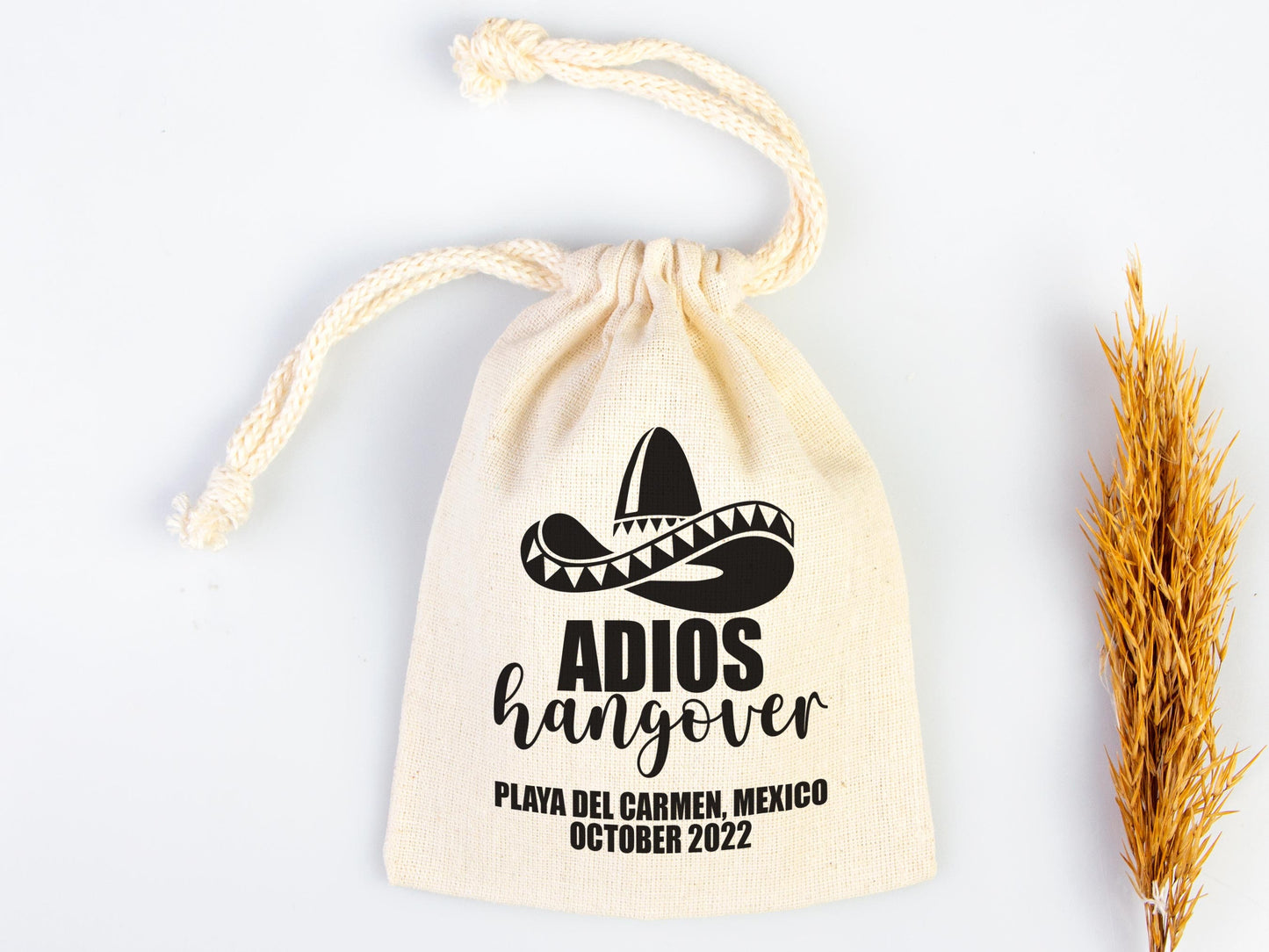 Adios Hangover Kit Bags - Raw Cotton Fabric - Party Recovery Kit Pouch - Survival Kit - Custom Mexico Hangover Bags