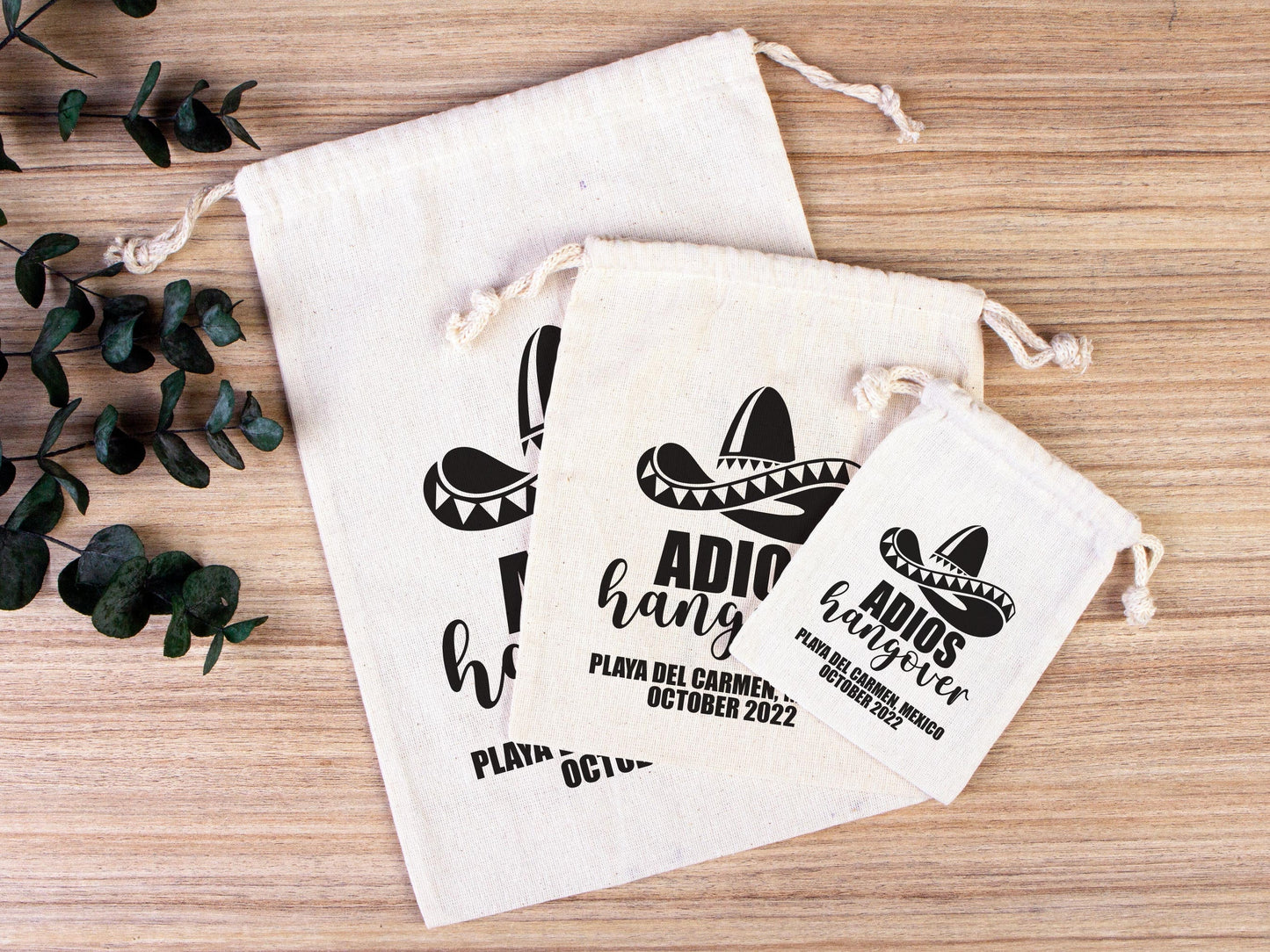 Adios Hangover Kit Bags - Raw Cotton Fabric - Party Recovery Kit Pouch - Survival Kit - Custom Mexico Hangover Bags