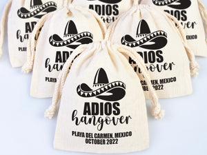 Adios Hangover Kit Bags - Raw Cotton Fabric - Party Recovery Kit Pouch - Survival Kit - Custom Mexico Hangover Bags