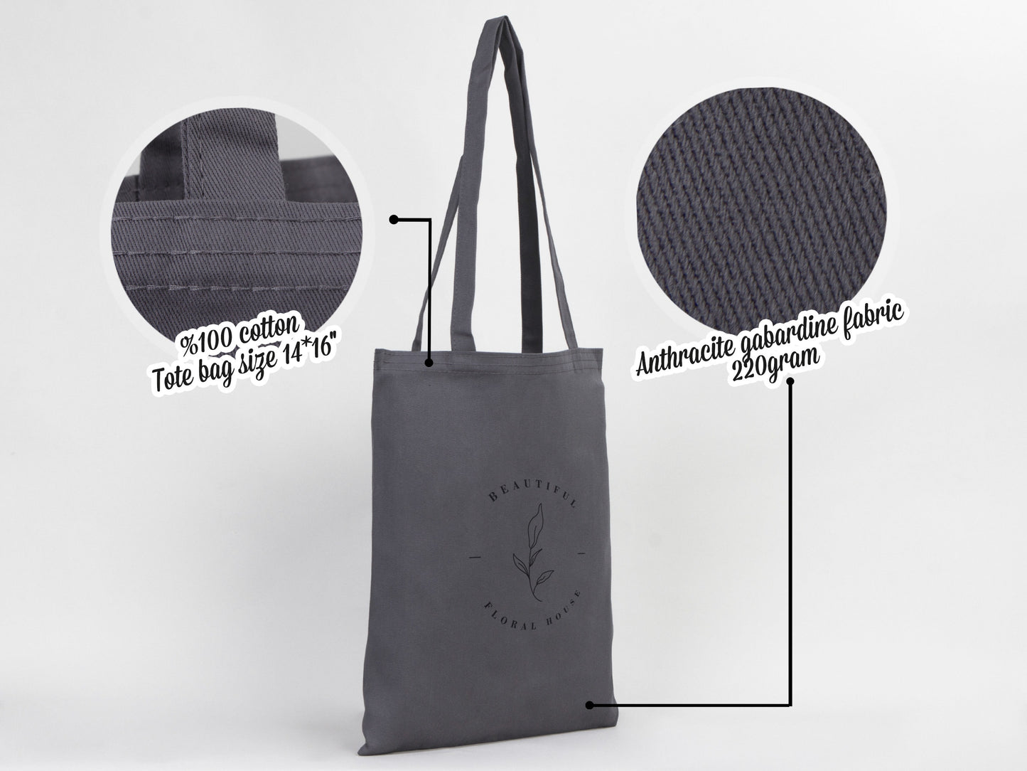 Custom Tote Bags Gray Color,  14"W x 16"H (35cm x 40cm) , Personalized Cotton Bags, With Your Logo Or Image, Promotional Bags, Gİft Bags, Cotton Eco Friendly