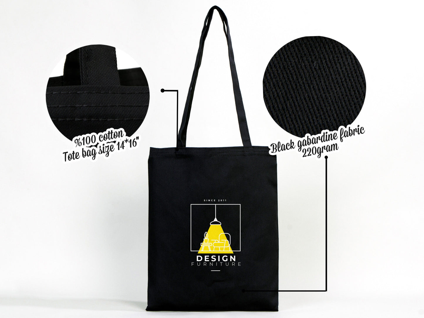 Custom Black Tote Bags 16"W x 14"H (40 cm x 35 cm)  Your Logo Or Image  Organic Cotton Eco Bags ,Gift Bags - Wholesale Tote Bag