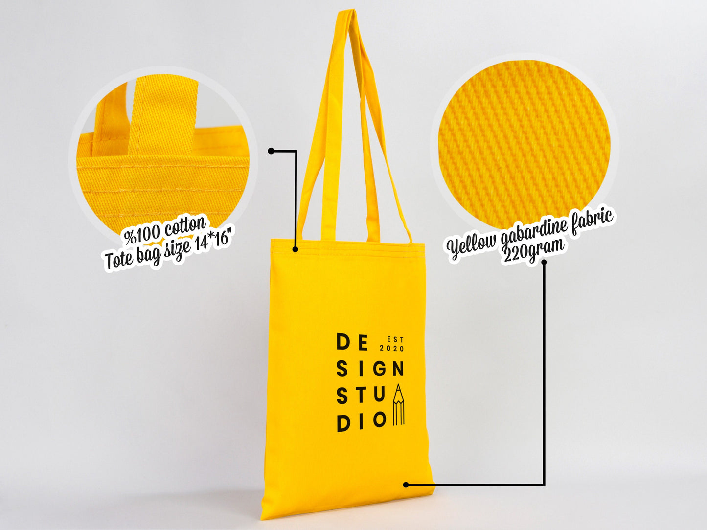 Yellow Tote Bags, 14"W x 16"H (35 cm x 40 cm)  Organic Cotton Eco Bags, Company logo Bags Bulk Order, Custom, Photo Print Bag, Text Or Logo