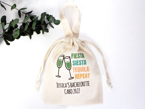 Fiesta Siesta Tequila Repeat 6"W x 8"H (15.5 cm x 20 cm) -  Hangover Kit Pouch  -  Bachelorette Party - Mexico Survival Kit - Custom Print Bags For Party