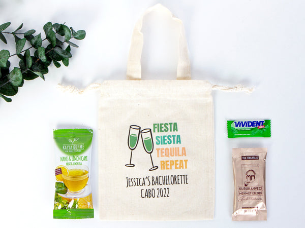 Fiesta Siesta Tequila Repeat 6"W x 8"H (15.5 cm x 20 cm) -  Hangover Kit Pouch  -  Bachelorette Party - Mexico Survival Kit - Custom Print Bags For Party