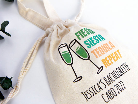 Fiesta Siesta Tequila Repeat 6"W x 8"H (15.5 cm x 20 cm) -  Hangover Kit Pouch  -  Bachelorette Party - Mexico Survival Kit - Custom Print Bags For Party