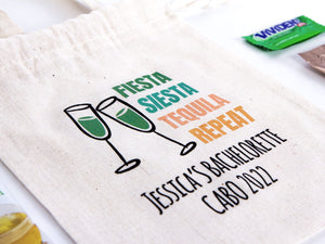 Fiesta Siesta Tequila Repeat 6"W x 8"H (15.5 cm x 20 cm) -  Hangover Kit Pouch  -  Bachelorette Party - Mexico Survival Kit - Custom Print Bags For Party