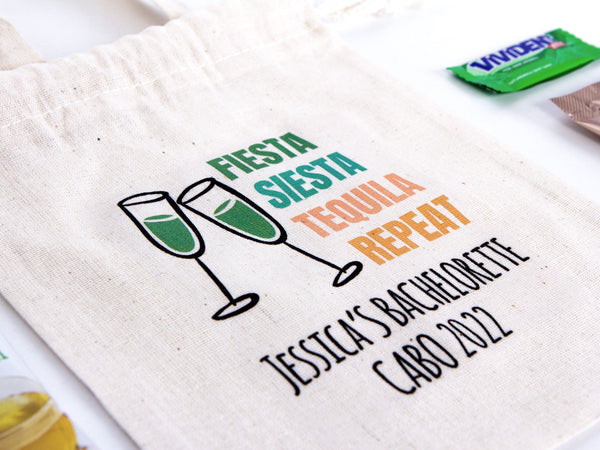 Fiesta Siesta Tequila Repeat 6"W x 8"H (15.5 cm x 20 cm) -  Hangover Kit Pouch  -  Bachelorette Party - Mexico Survival Kit - Custom Print Bags For Party
