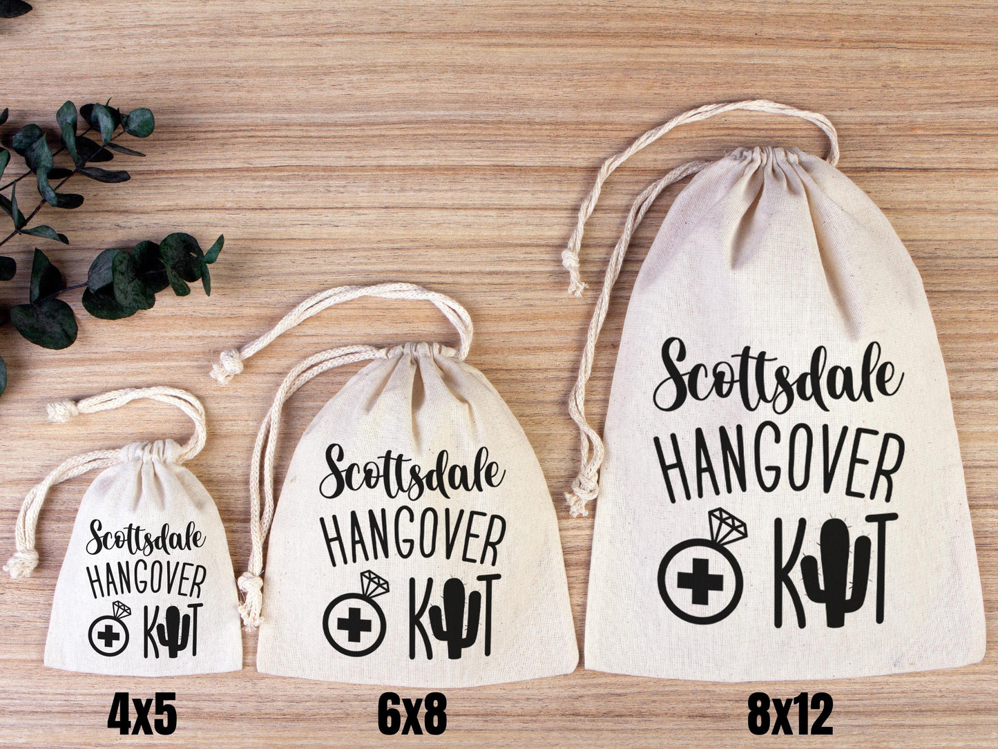 Scottsdale Hangover Bags, Hangover Kit Bags Wedding Recovery Kit Party Bachelorette Birthday Party, Organic Cotton Drawstring Pouchs Bag