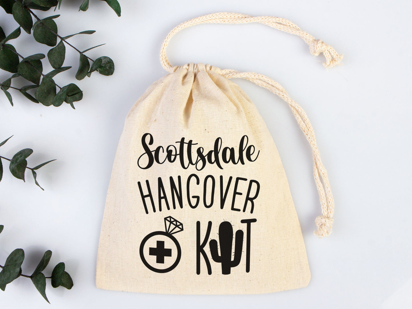 Scottsdale Hangover Bags, Hangover Kit Bags Wedding Recovery Kit Party Bachelorette Birthday Party, Organic Cotton Drawstring Pouchs Bag