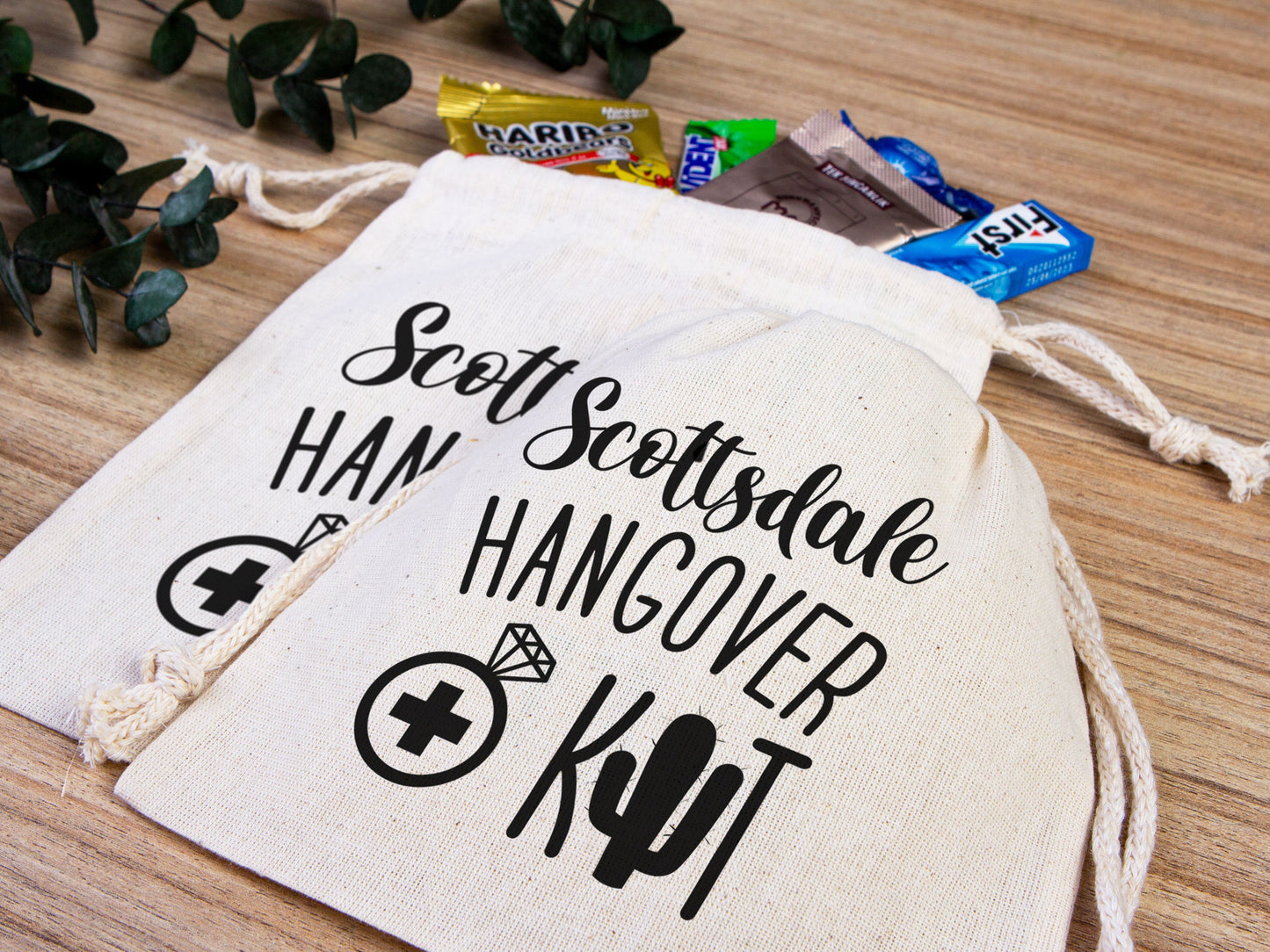 Scottsdale Hangover Bags, Hangover Kit Bags Wedding Recovery Kit Party Bachelorette Birthday Party, Organic Cotton Drawstring Pouchs Bag