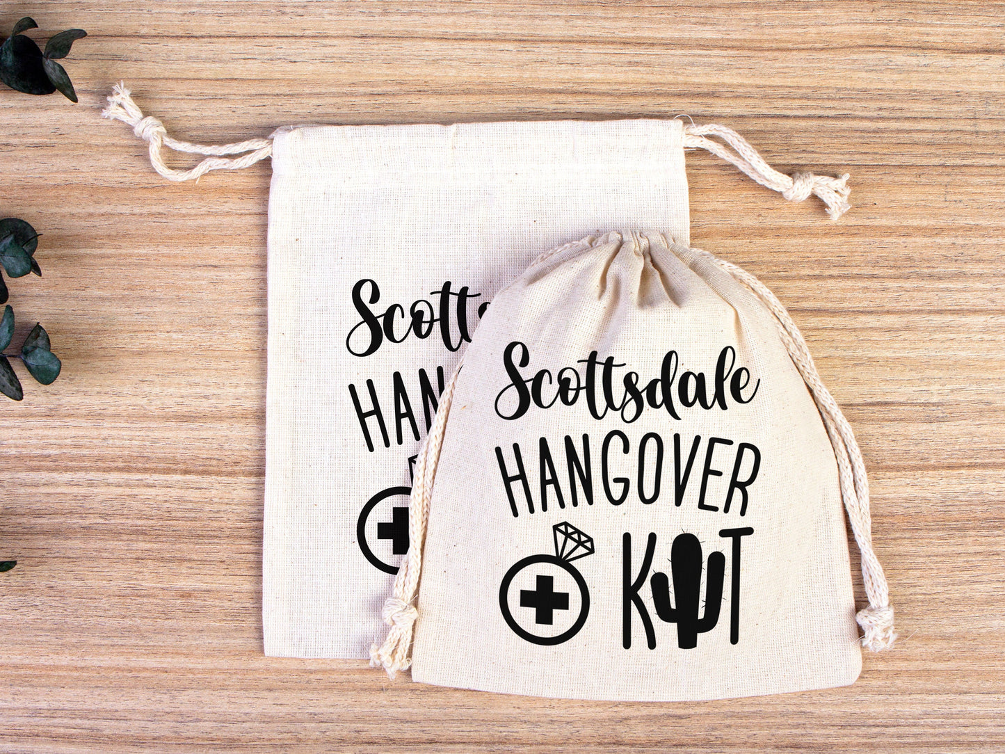 Scottsdale Hangover Bags, Hangover Kit Bags Wedding Recovery Kit Party Bachelorette Birthday Party, Organic Cotton Drawstring Pouchs Bag