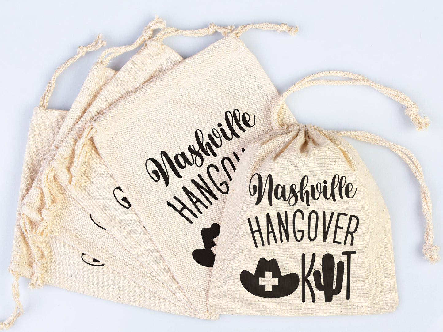 Nashville Hangover Kit Bags, Survival Kit Bags Wedding Recovery Kit Party Bachelorette Birthday Party, Organic Cotton Drawstring Pouchs Bag