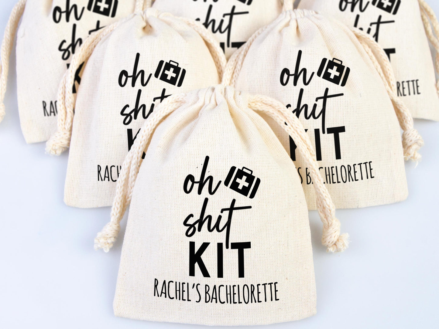 Oh Shit Kit Bags, Bachelorette Hangover kit Bags, Survival, Recovery Kit Party Custom Name Print, Cotton Drawstring Pouchs Bag