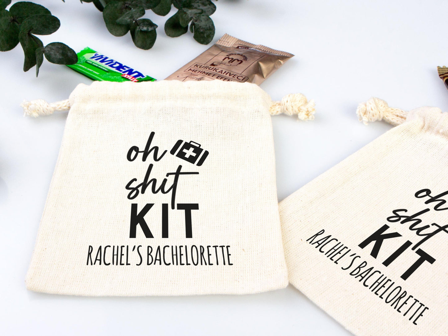 Oh Shit Kit Bags, Bachelorette Hangover kit Bags, Survival, Recovery Kit Party Custom Name Print, Cotton Drawstring Pouchs Bag