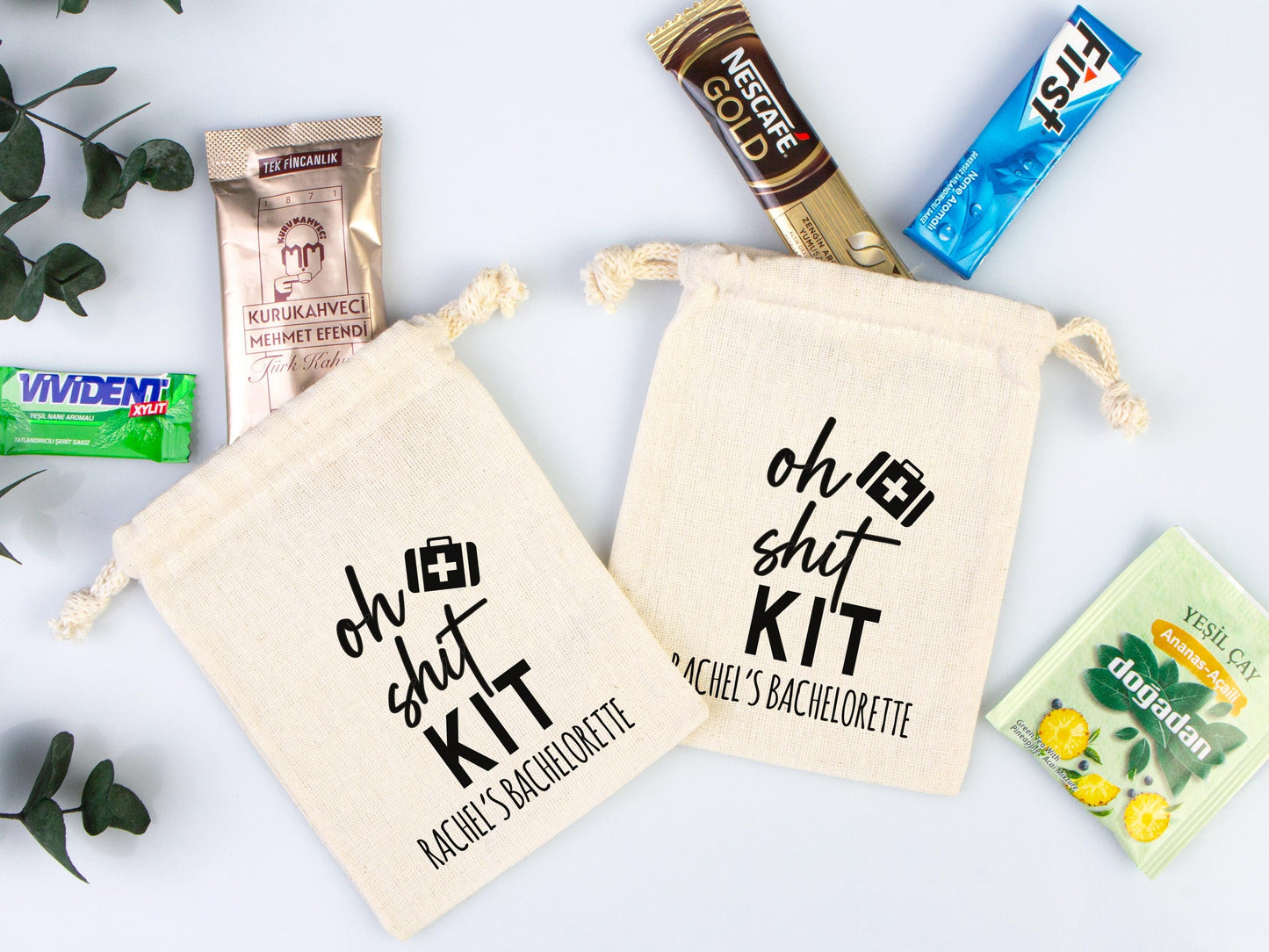 Oh Shit Kit Bags, Bachelorette Hangover kit Bags, Survival, Recovery Kit Party Custom Name Print, Cotton Drawstring Pouchs Bag