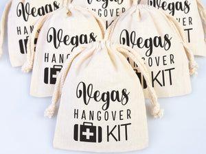 Vegas Hangover Kit Bags – Personalized Cotton Drawstring Party Favor Pouches