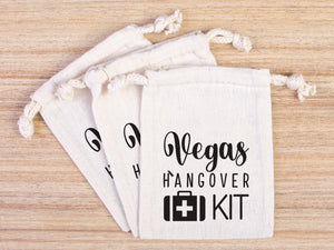 Vegas Hangover Kit Bags – Personalized Cotton Drawstring Party Favor Pouches